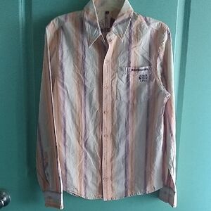 Americanino Casual Striped Button-Down Shirt - Orange and White